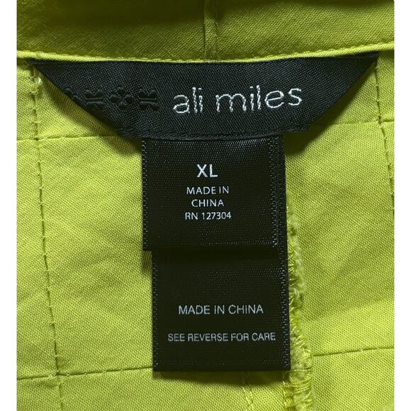 Ali Miles Tunic Size XL Lime Green 3/4 Sleeves Button Front Lagenlook Artsy - Picture 6 of 8